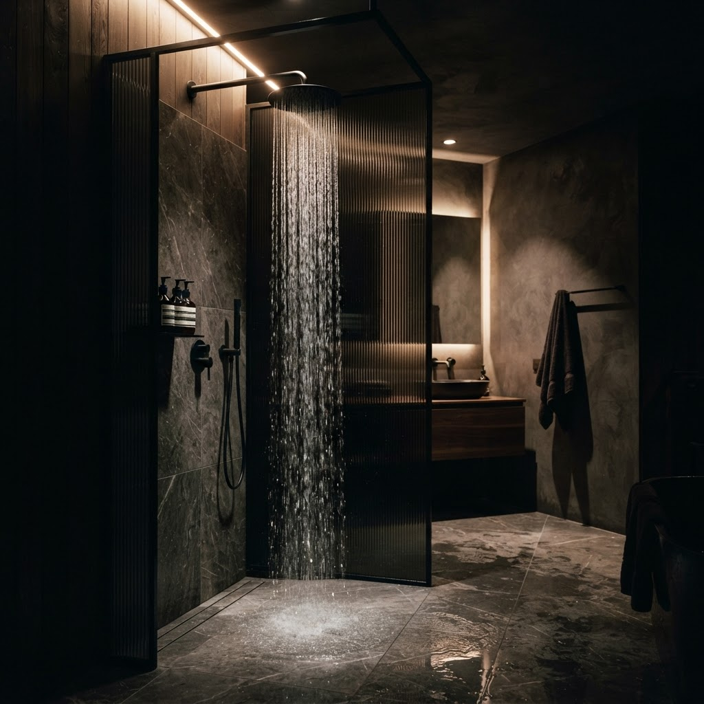 Modern bathroom with clear running water